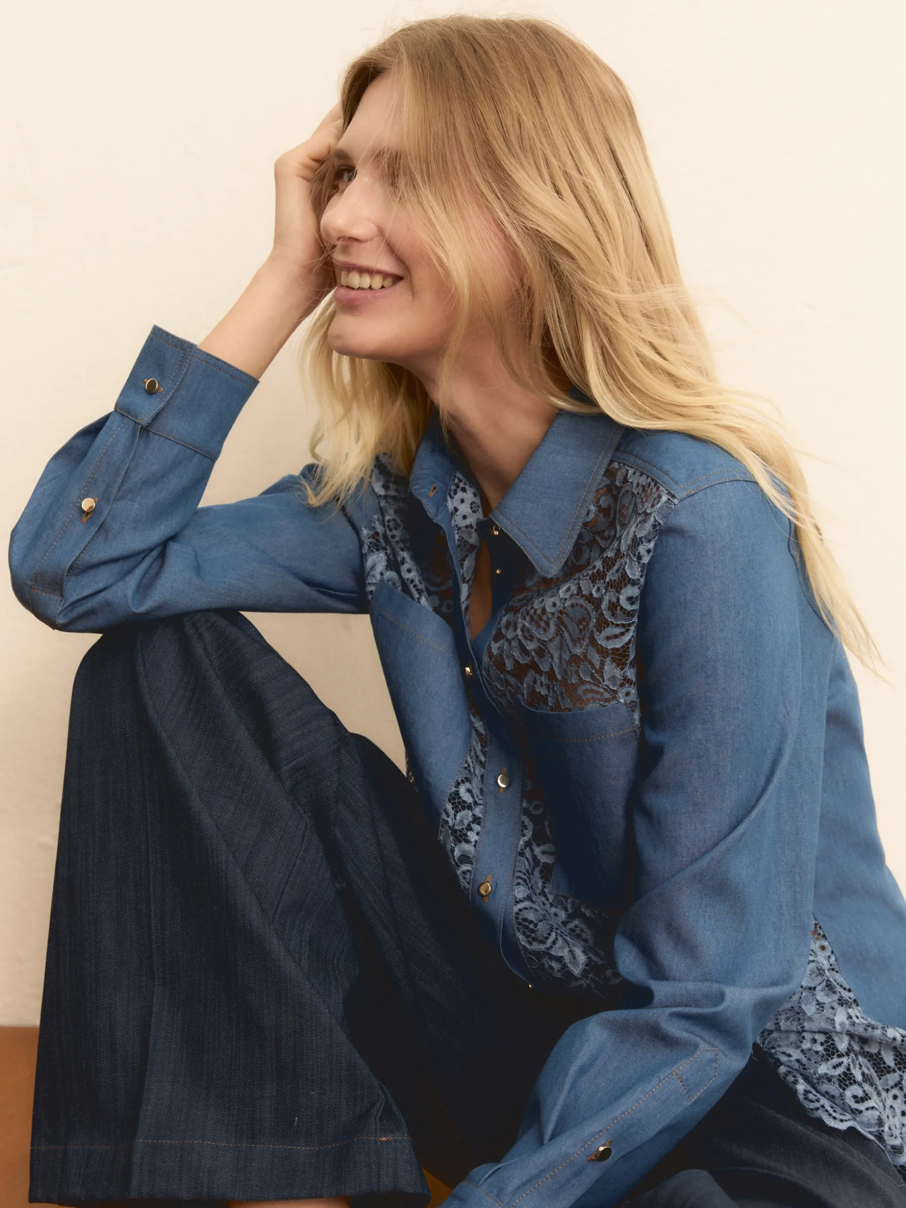 Camicia con davanti in pizzo - BLU