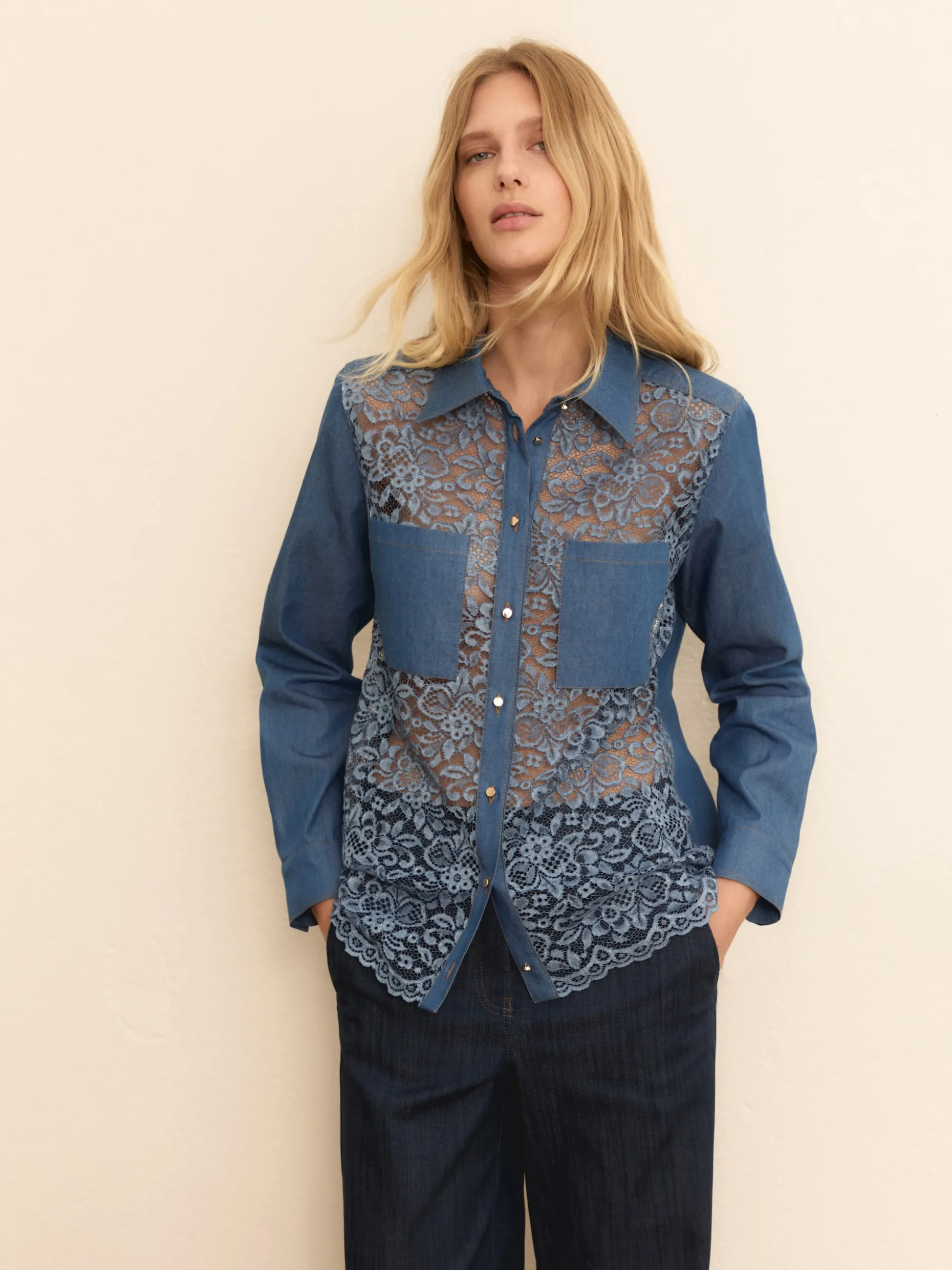 Camicia con davanti in pizzo - BLU