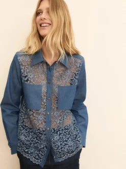 Camicia con davanti in pizzo - BLU