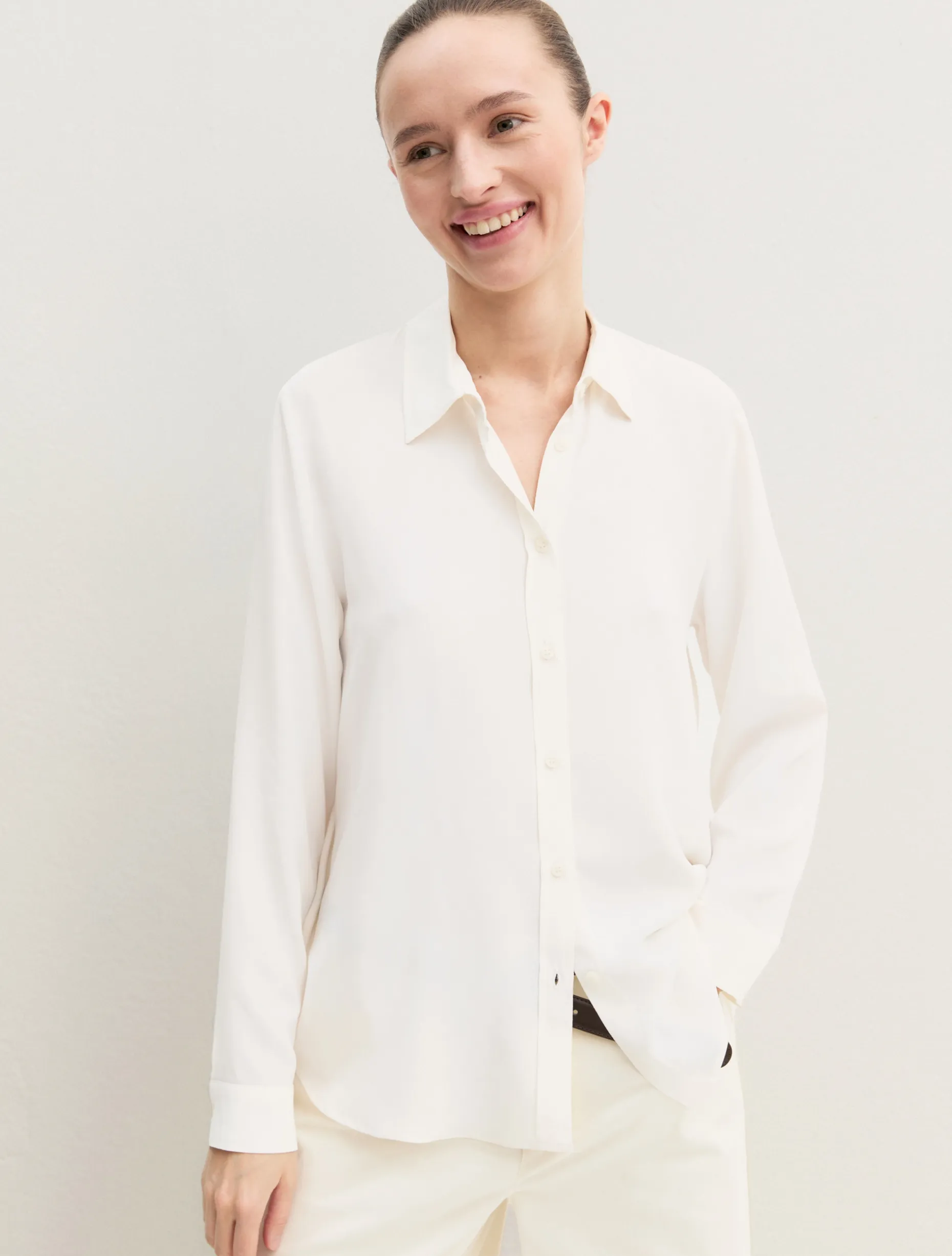 Camicia dritta in misto seta - BIANCO LANA