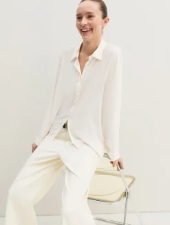 Camicia dritta in misto seta - BIANCO LANA