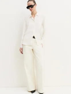 Camicia dritta in misto seta - BIANCO LANA