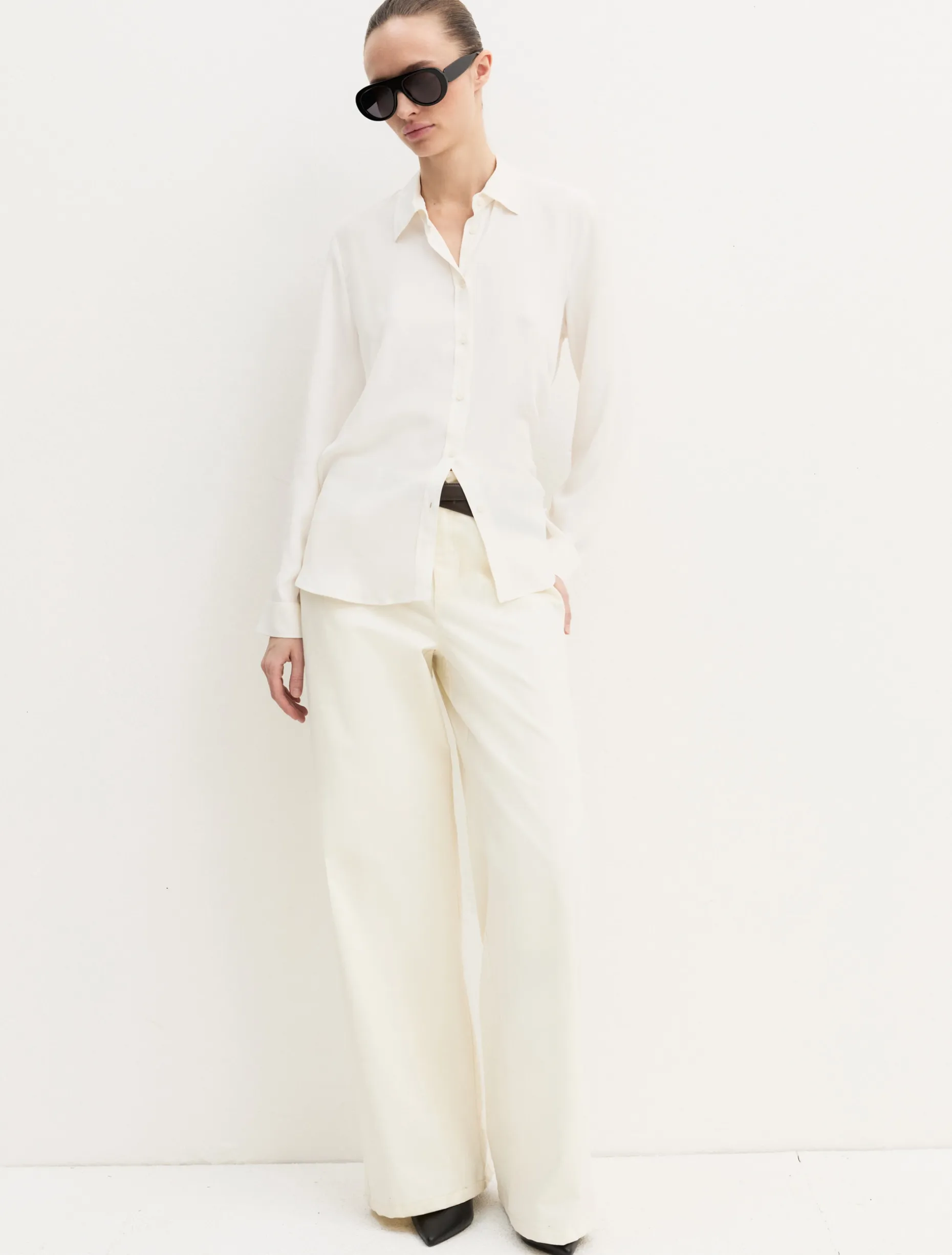 Camicia dritta in misto seta - BIANCO LANA