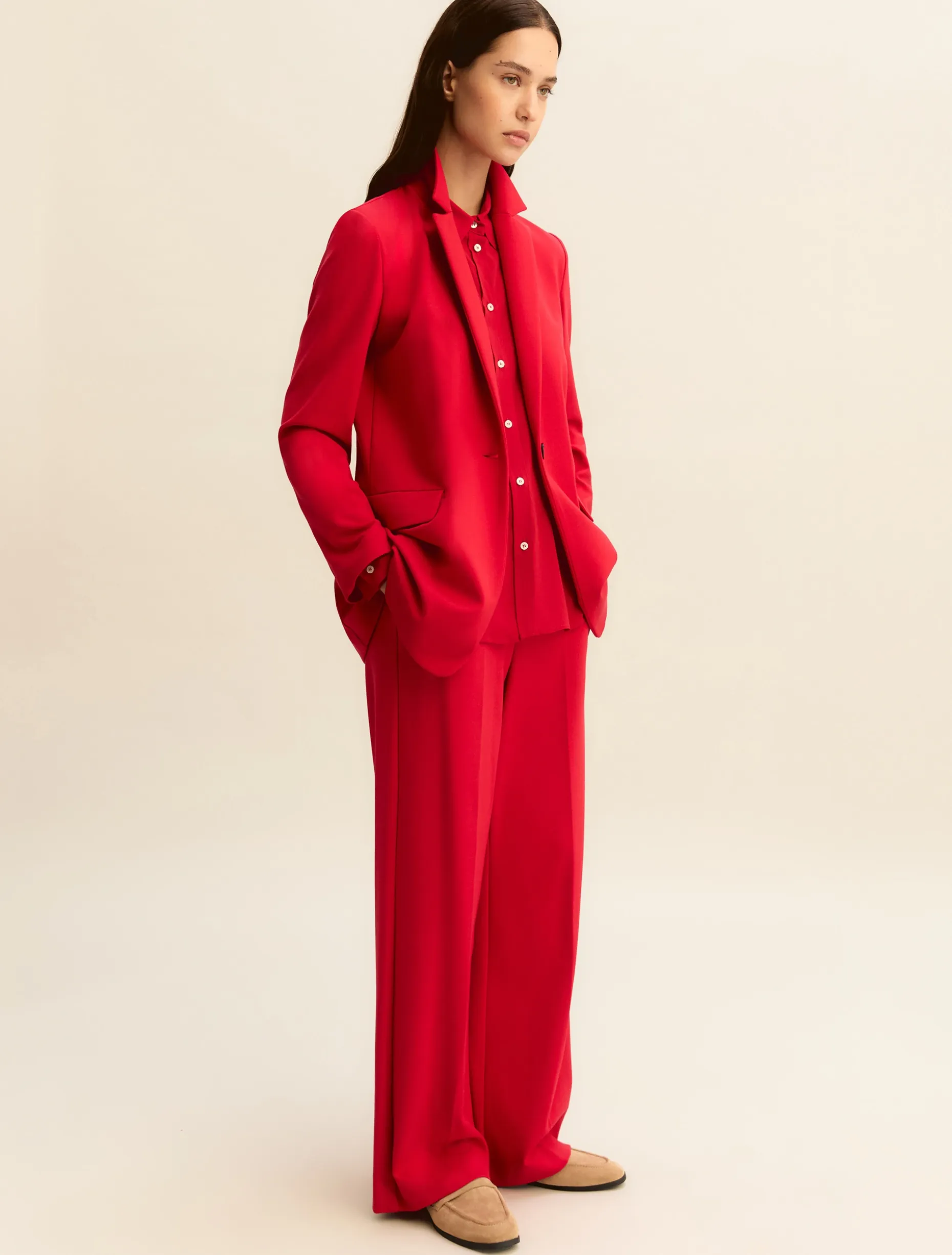 Camicia in misto seta - ROSSO