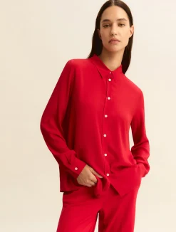 Camicia in misto seta - ROSSO