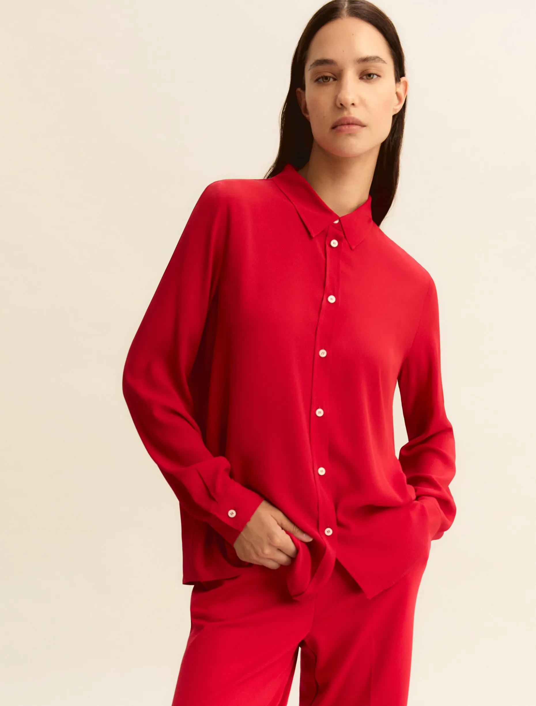 Camicia in misto seta - ROSSO