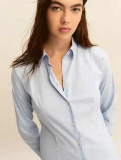 Camicia in popeline stretch - AZZURRO