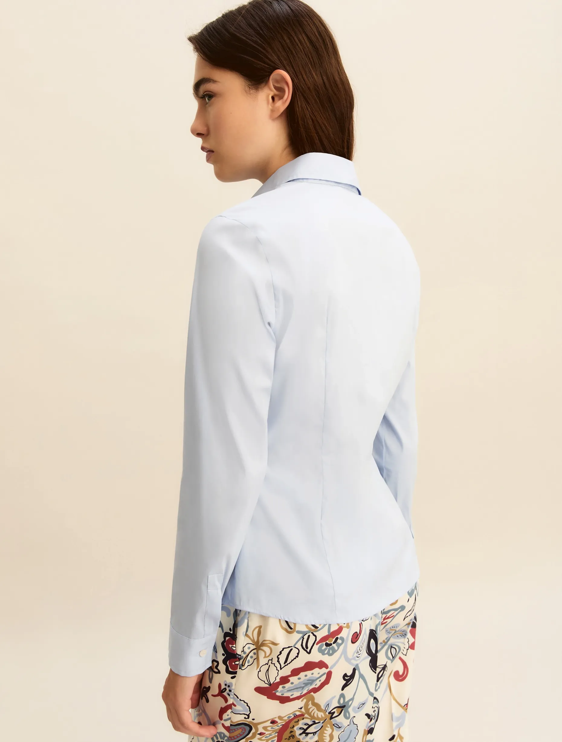 Camicia in popeline stretch - AZZURRO