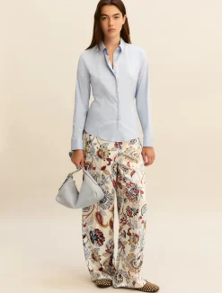 Camicia in popeline stretch - AZZURRO