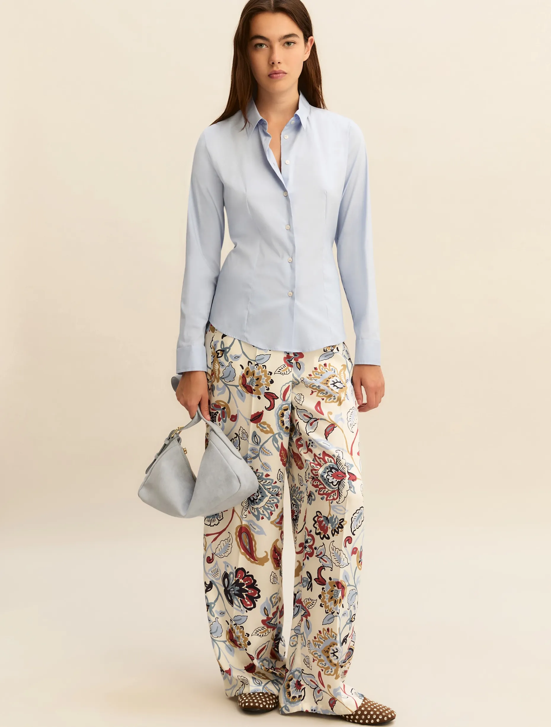 Camicia in popeline stretch - AZZURRO