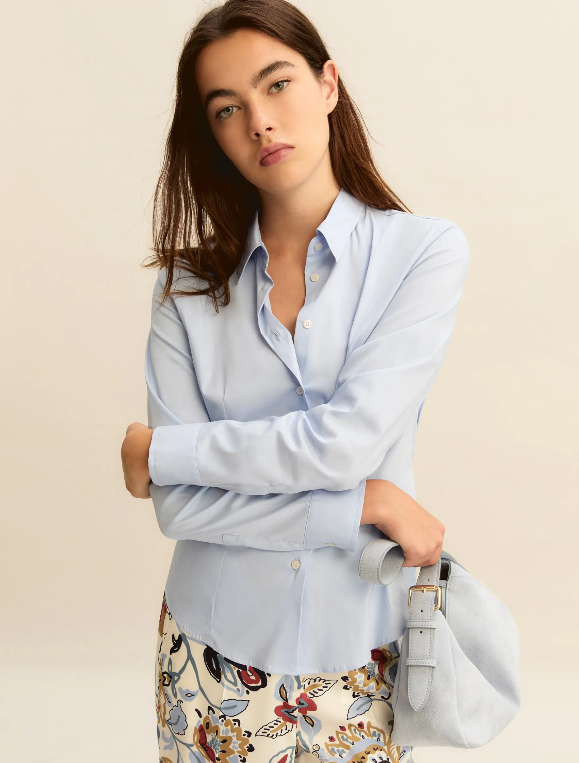 Camicia in popeline stretch - AZZURRO