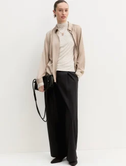 Camicia in raso stretch - ALMOND