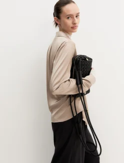 Camicia in raso stretch - ALMOND