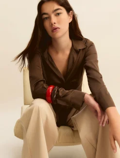 Camicia in raso stretch - KAKI