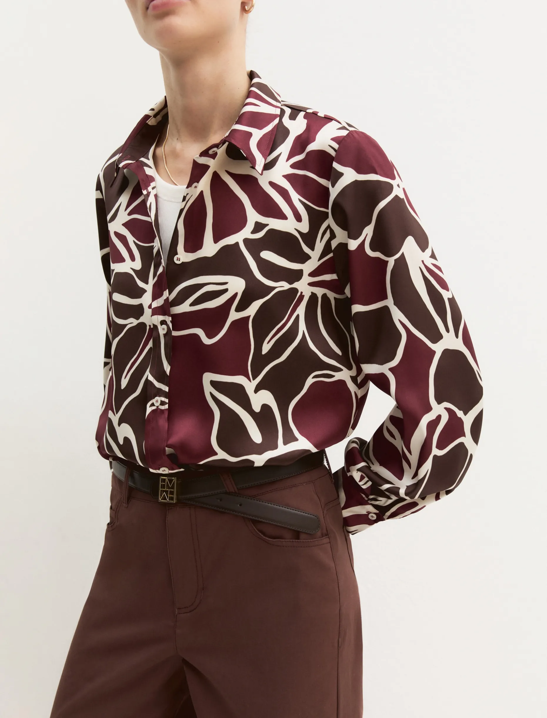 Camicia in twill stampato - MARRONE