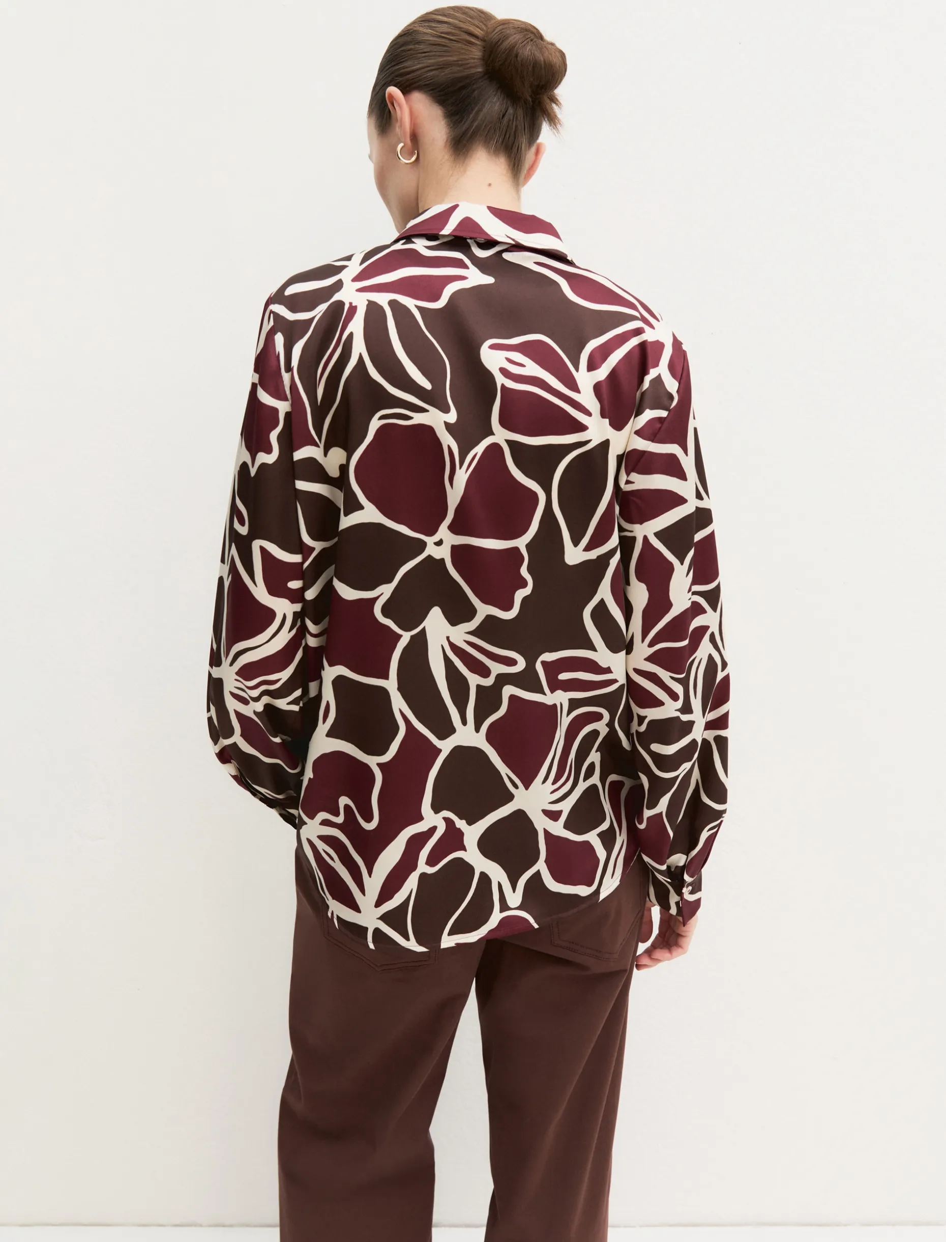 Camicia in twill stampato - MARRONE