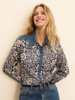 Camicia in viscosa stampata - BLU