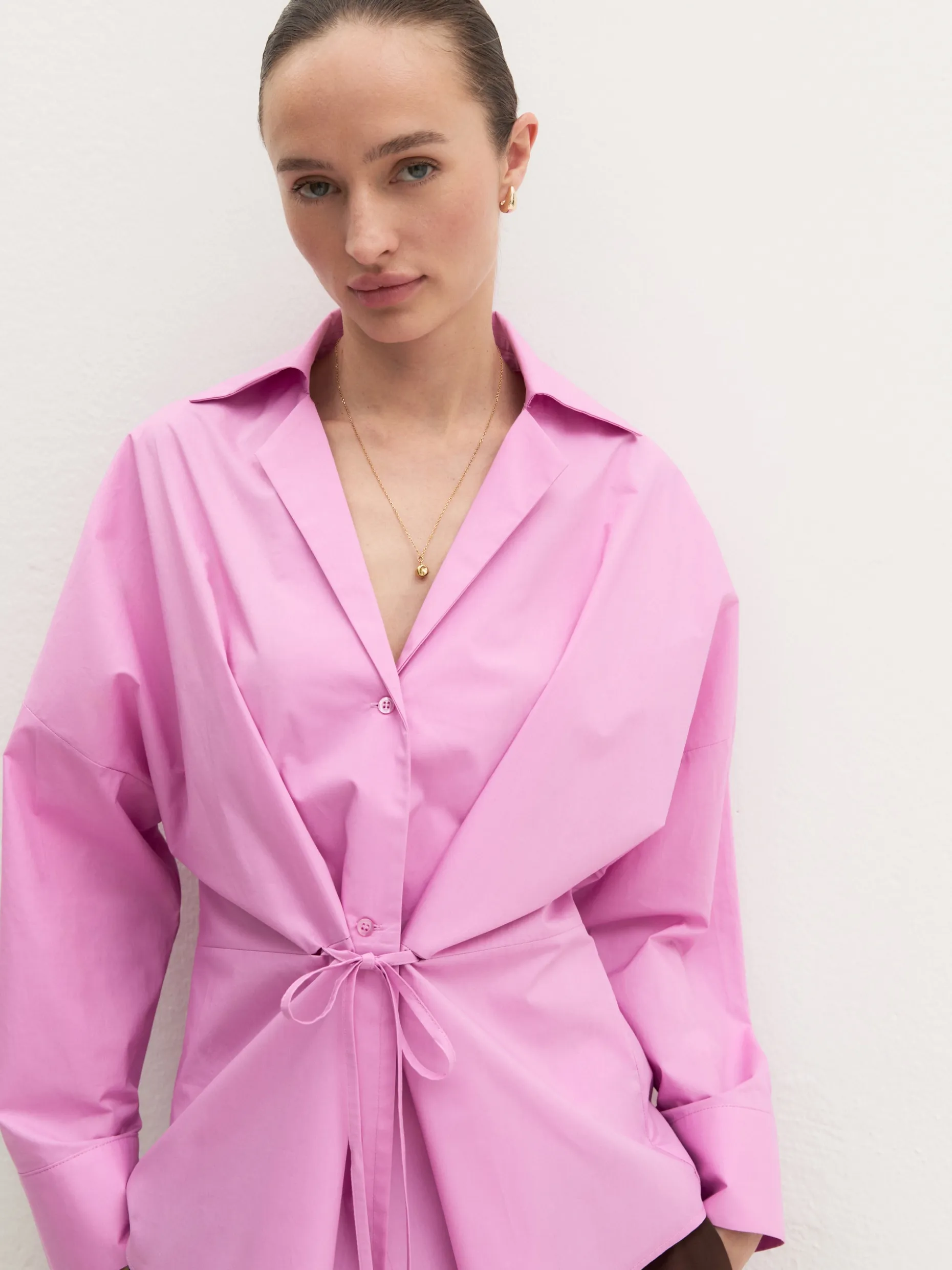 Camicia over con nastro - ROSA INTENSO