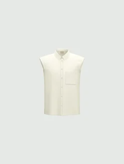 Camicia smanicata in popeline - BIANCO