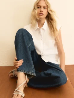 Camicia smanicata in popeline - BIANCO