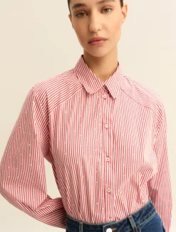 Camicia ampia in popeline stretch - ROSSO
