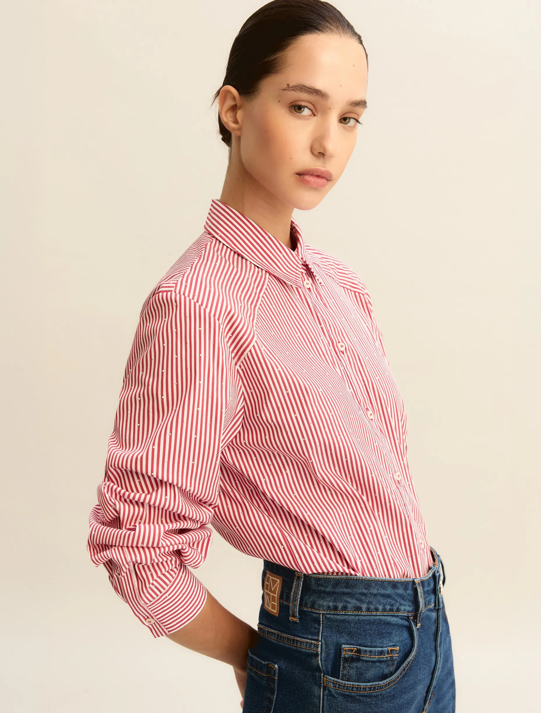 Camicia ampia in popeline stretch - ROSSO