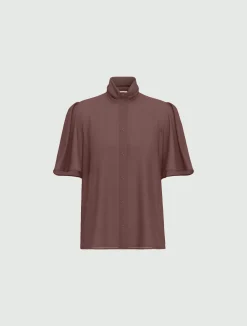 Camicia con maniche a corolla - MARRONE