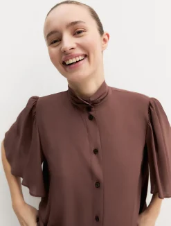 Camicia con maniche a corolla - MARRONE