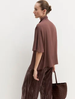 Camicia con maniche a corolla - MARRONE