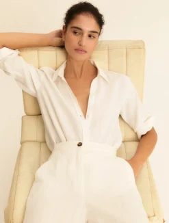 Camicia in tela di puro lino - BIANCO