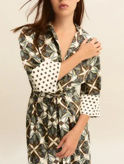 Chemisier a manica tre quarti in twill - BIANCO LANA