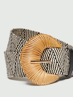 Cintura elasticizzata in rafia - BIANCO NERO