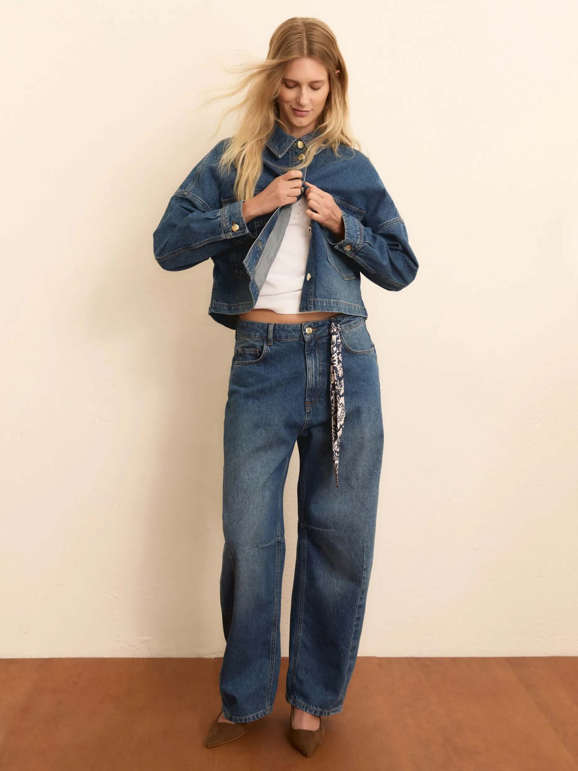 Denim barrel con twilly stampato - BLUE JEANS