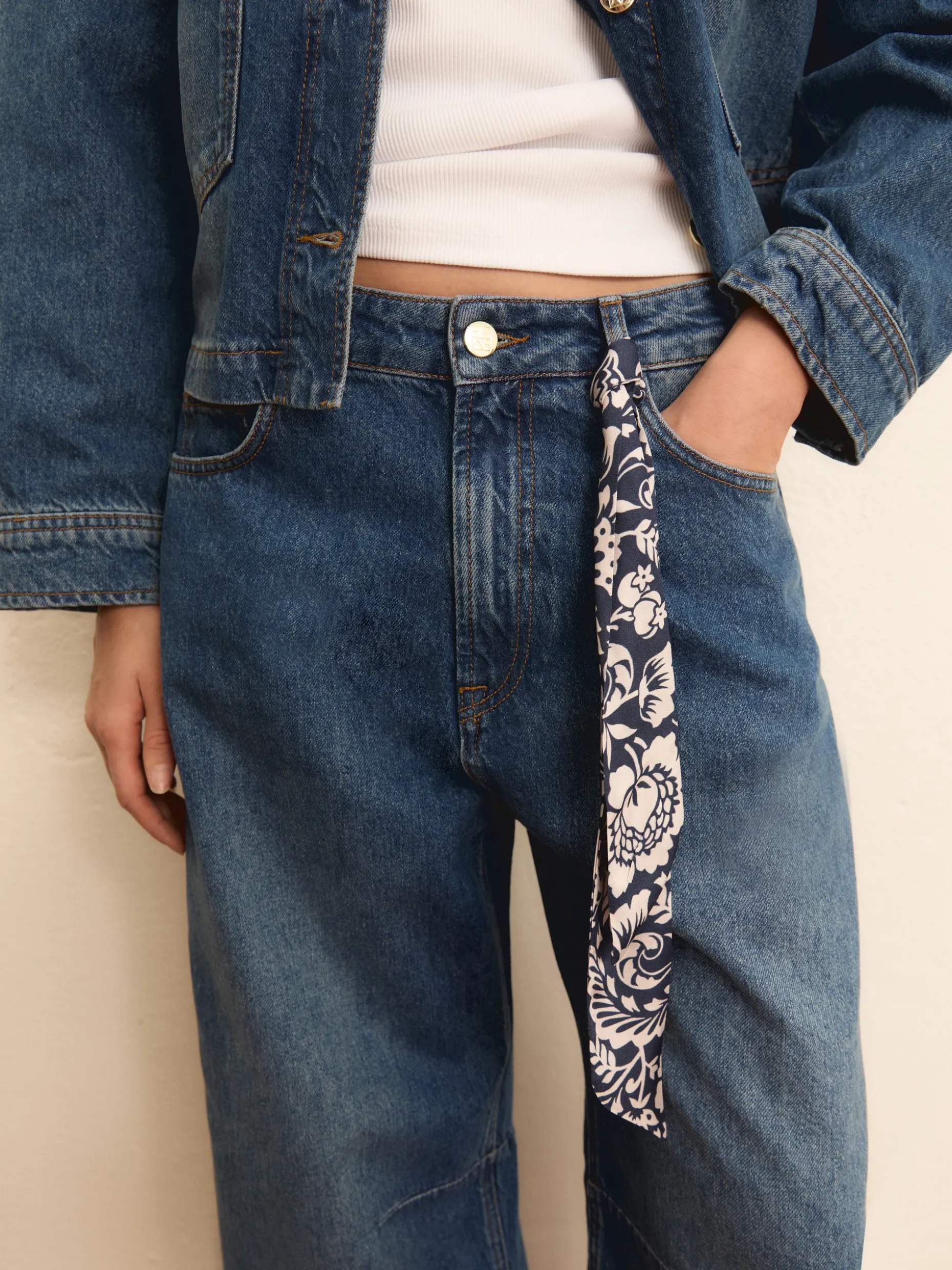 Denim barrel con twilly stampato - BLUE JEANS