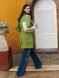 Denim wide leg con cristalli e borchie - BLU