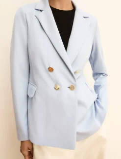 Giacca doppiopetto in jersey stretch - AZZURRO