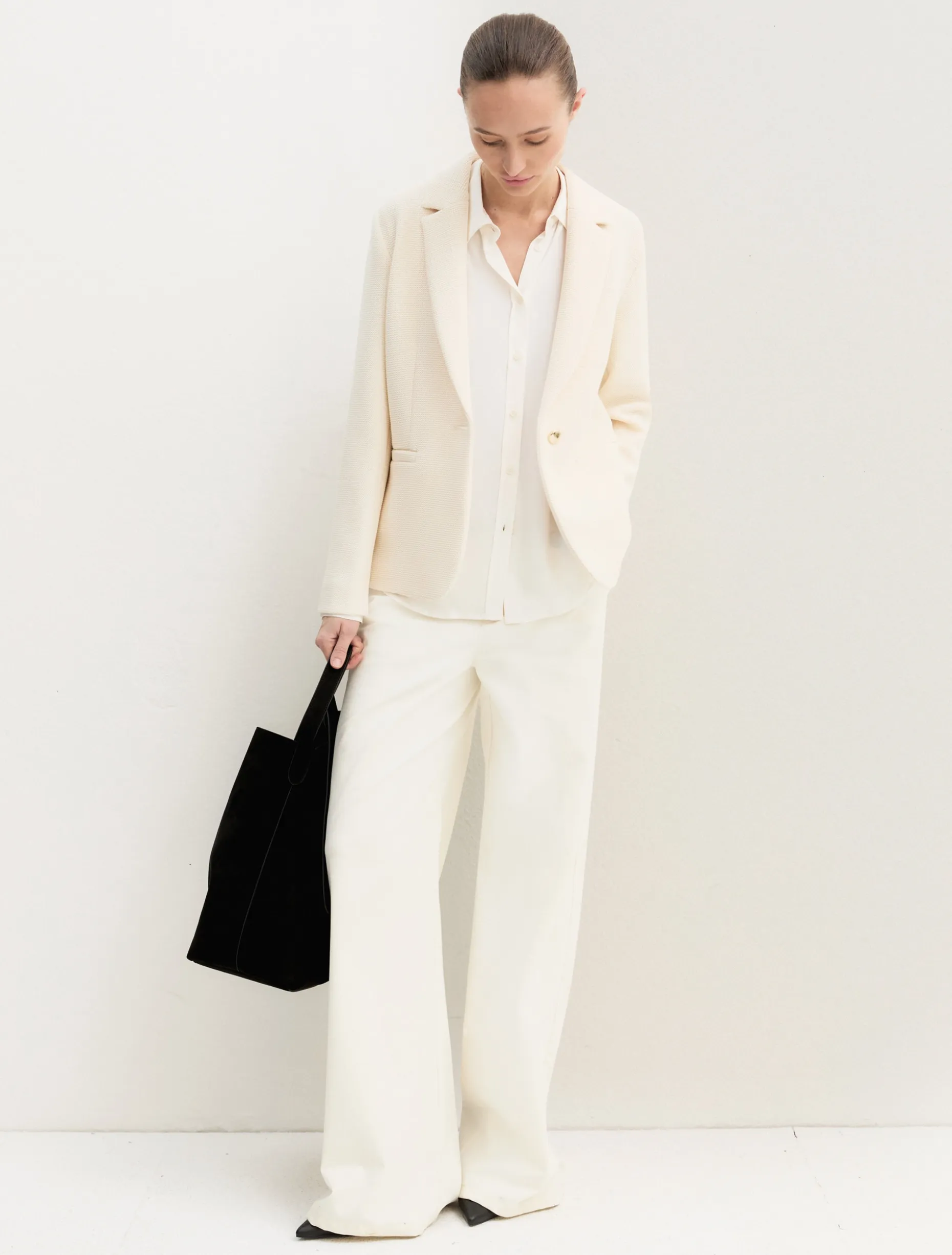 Giacca sfiancata in stuoia stretch - BIANCO LANA