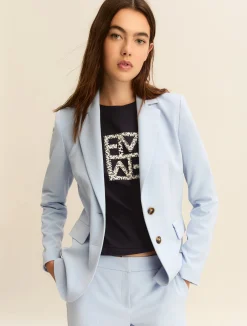 Giacca monopetto in twill stretch - AZZURRO