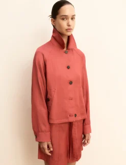 Giacchina in twill di misto lino - CILIEGIA