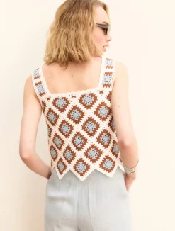 Gilet in crochet con bordo sagomato - BIANCO