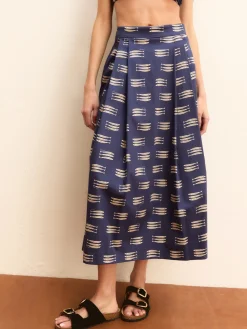 Gonna ampia in raso stretch - BLU