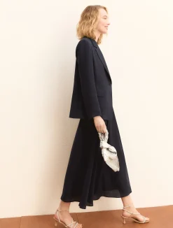 Gonna in lino con pieghe - BLU NOTTE