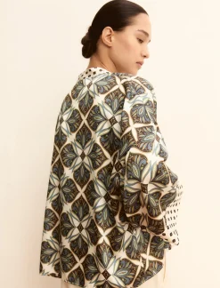 Kimono corto in twill stampato - BIANCO LANA