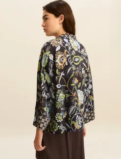 Kimono corto in twill stampato - BLU