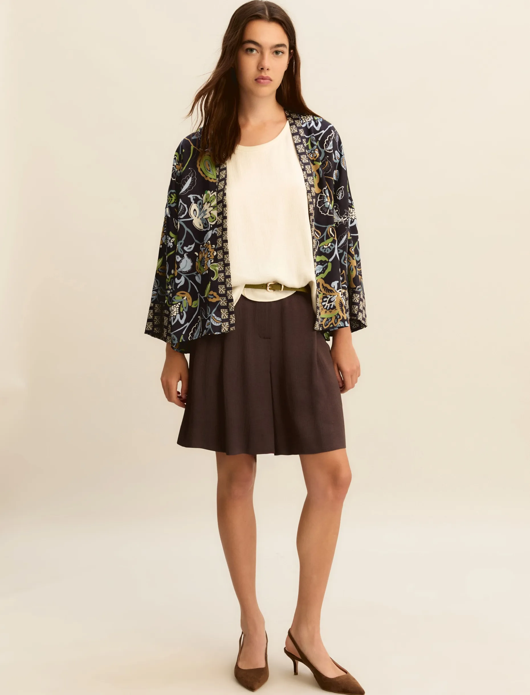 Kimono corto in twill stampato - BLU