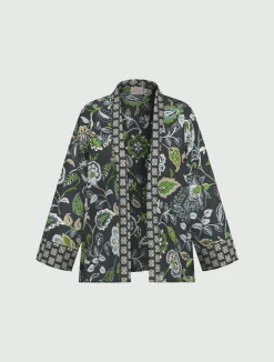 Kimono corto in twill stampato - BLU