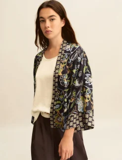 Kimono corto in twill stampato - BLU