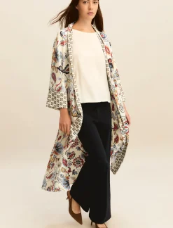 Kimono in twill stampato - BIANCO LANA