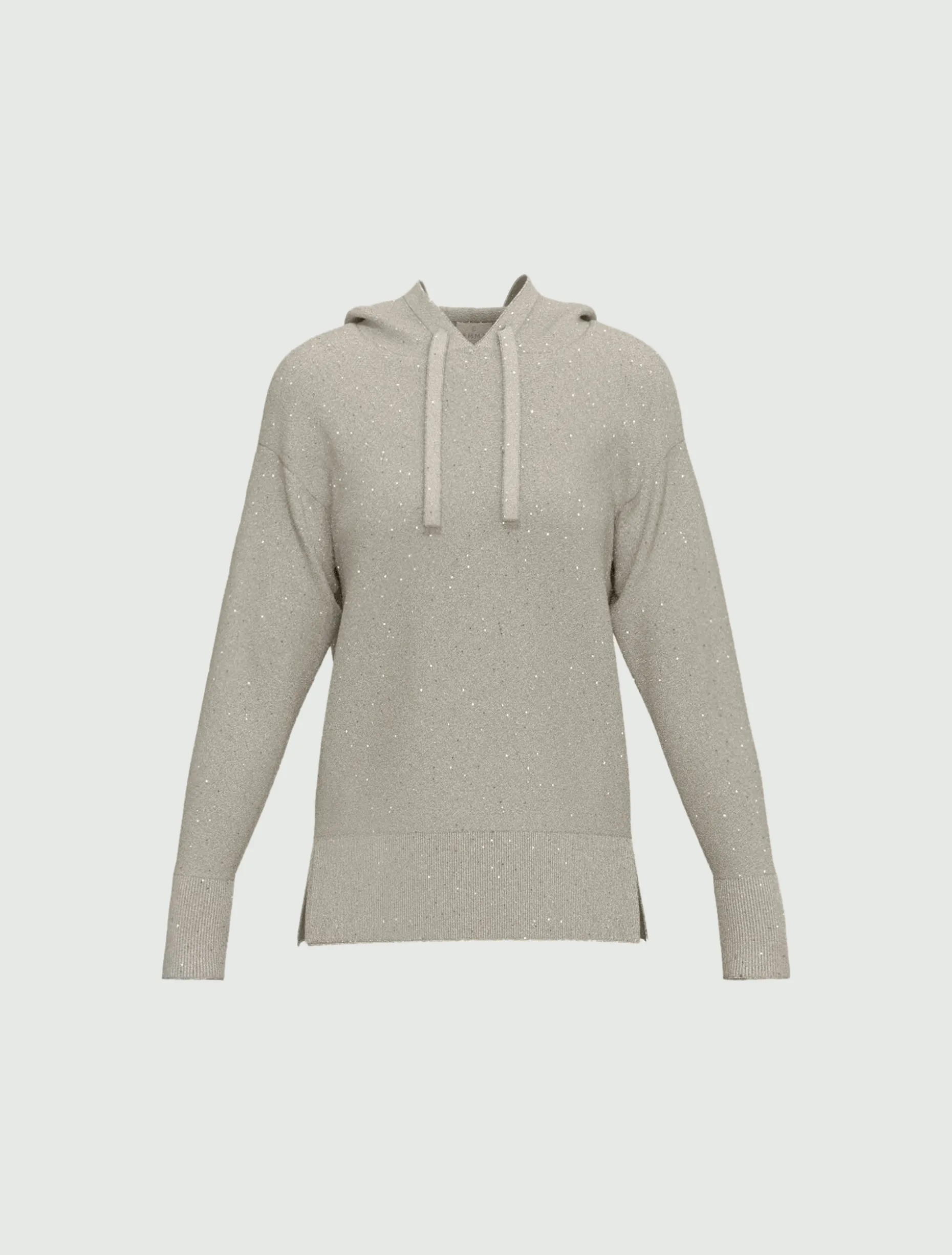 Maglia con cappuccio in light wool lurex e micro paillette - GRIGIO CHIARO MELANGE