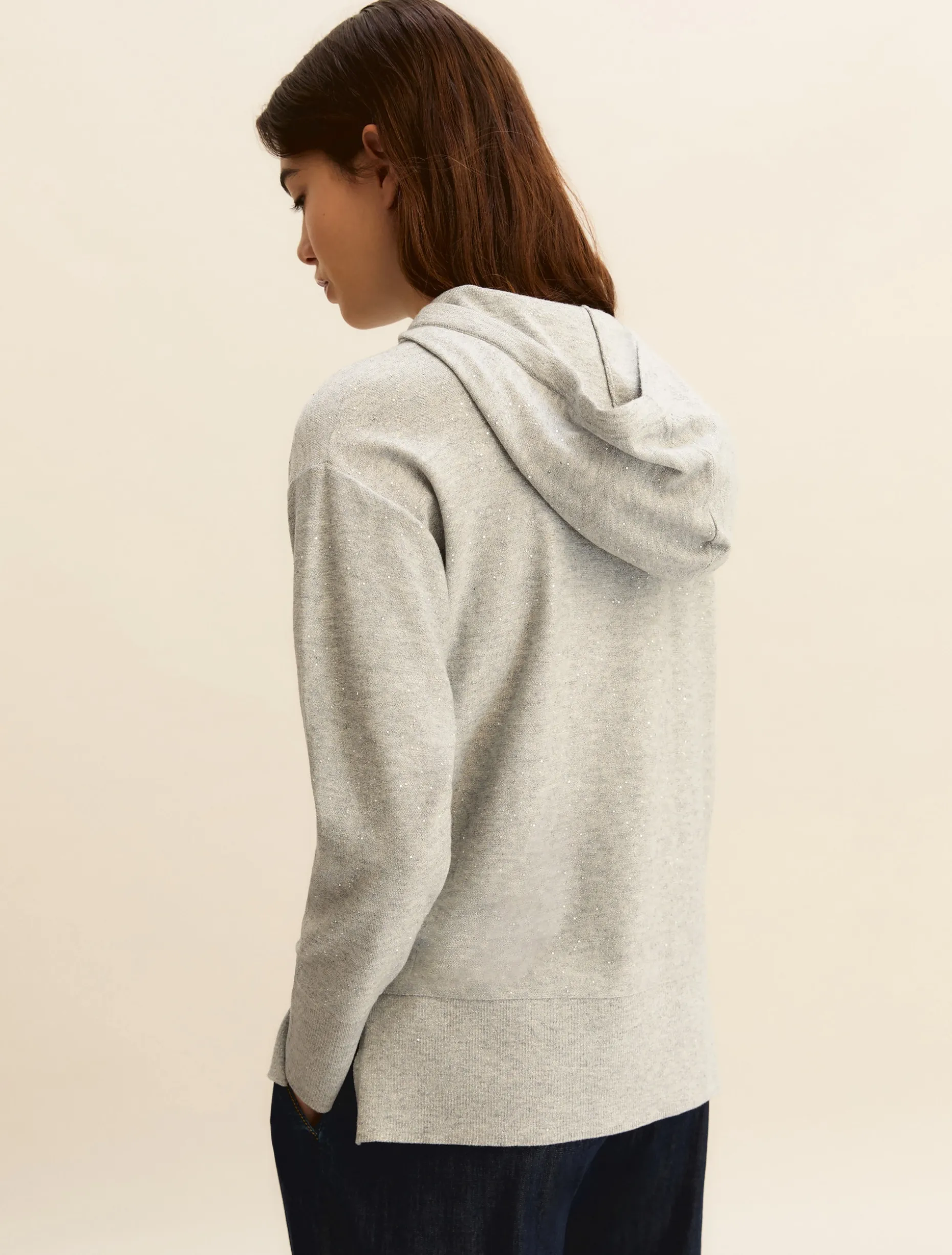 Maglia con cappuccio in light wool lurex e micro paillette - GRIGIO CHIARO MELANGE